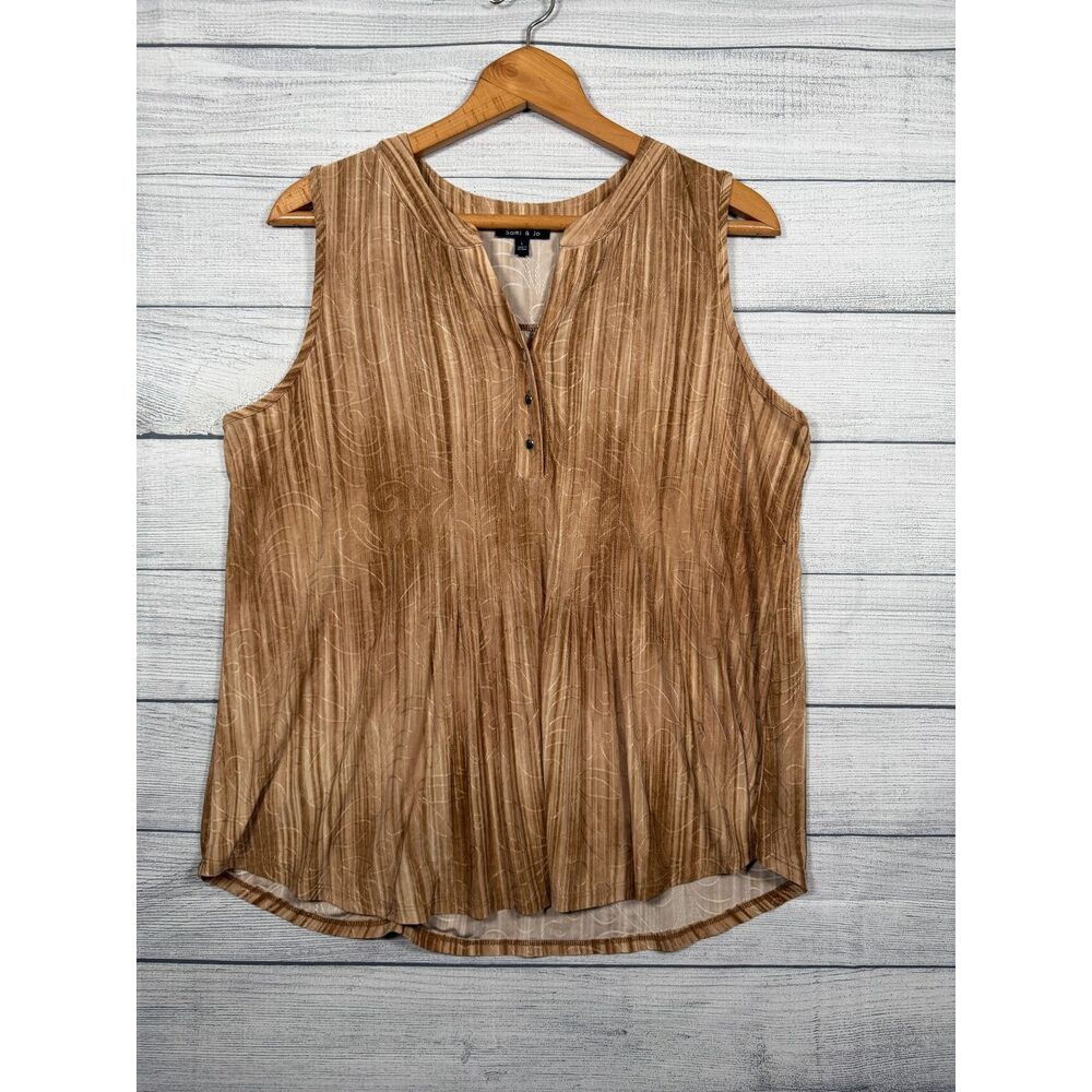 Sami & Jo Women's Large Tan Brown Abstract Swirl Sleeveless Tunic Top 4537
